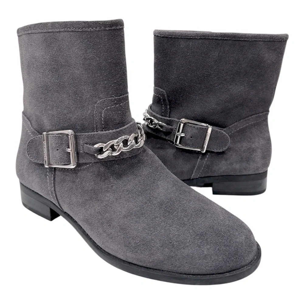 Vionic Crescent Gray Suede Moto Ankle Boots Size 7.5